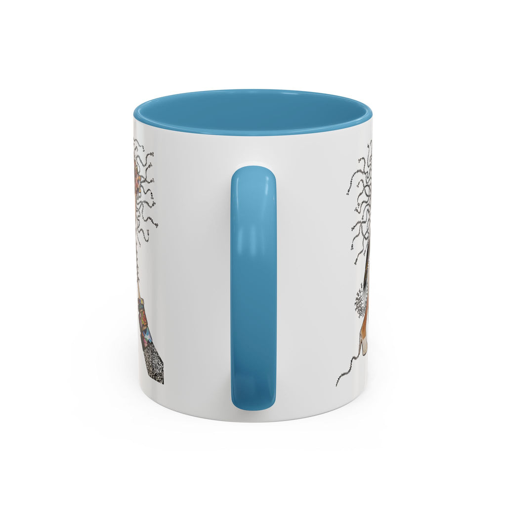 Medusa Face Collage Accent Coffee Mug | Surreal Hair Tendrils, Fashion Elements