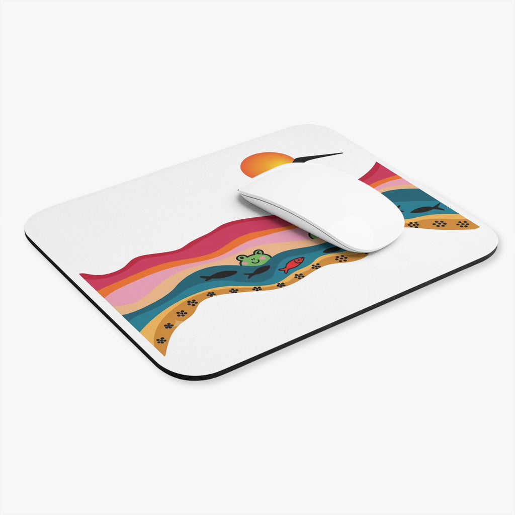 Sunset Waves with Frogs Mouse Pad | Colorful Coastal Illustration