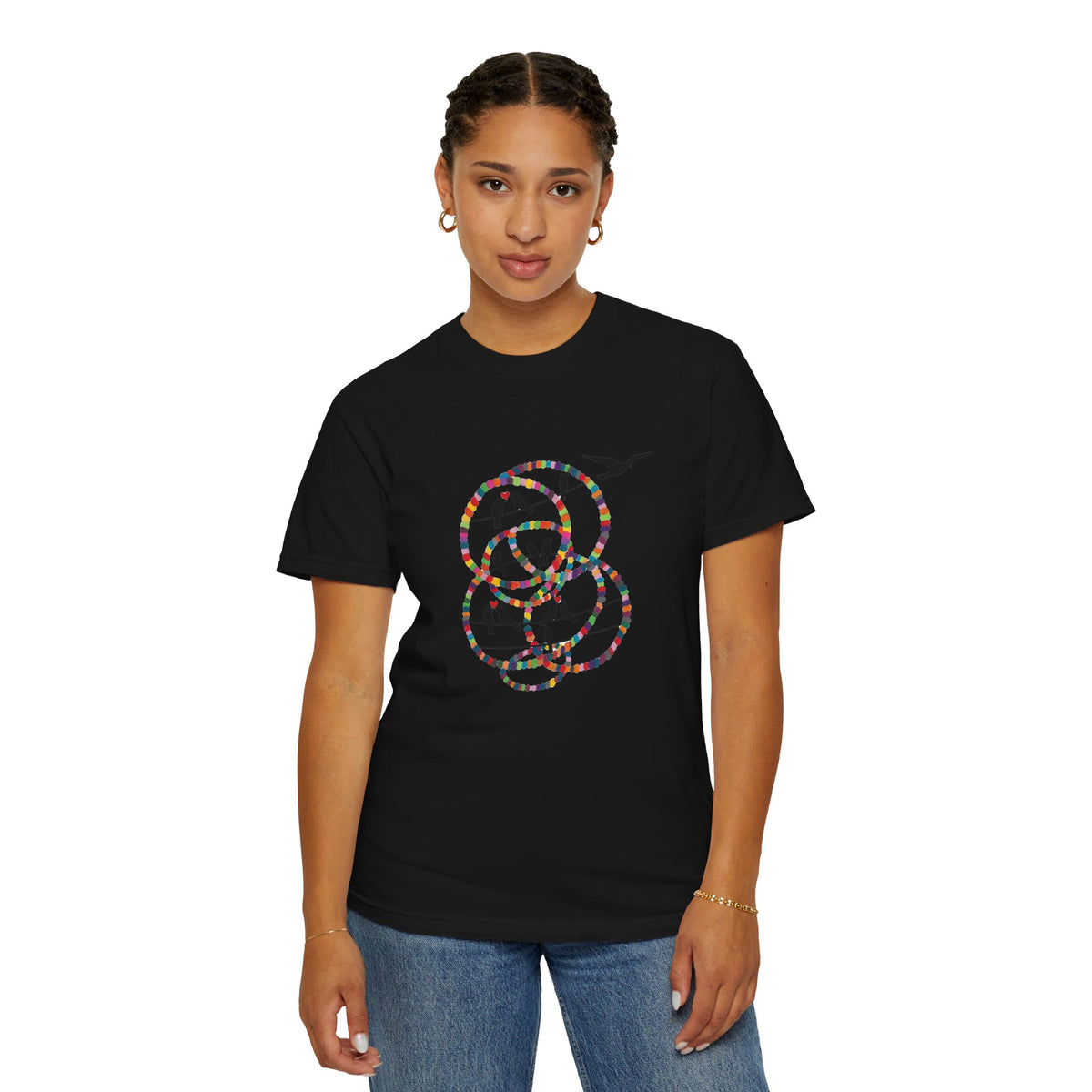 Bird Flight Graphic T-Shirt — Colorful Ring Silhouette Tee