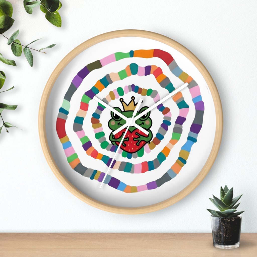 Crowned Frog Heart Spiral Wall Clock | Colorful Concentric Rings, Whimsical Nursery Decor