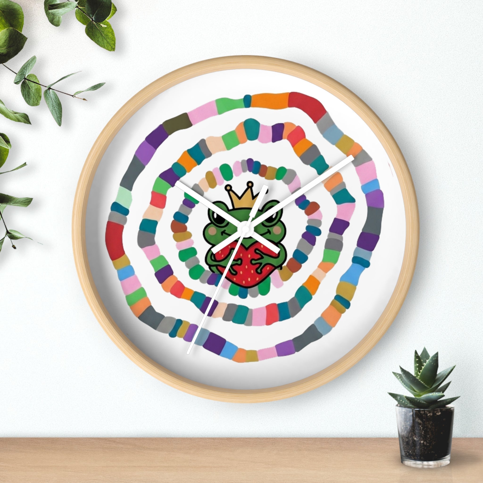 Crowned Frog Heart Spiral Wall Clock | Colorful Concentric Rings, Whimsical Nursery Decor