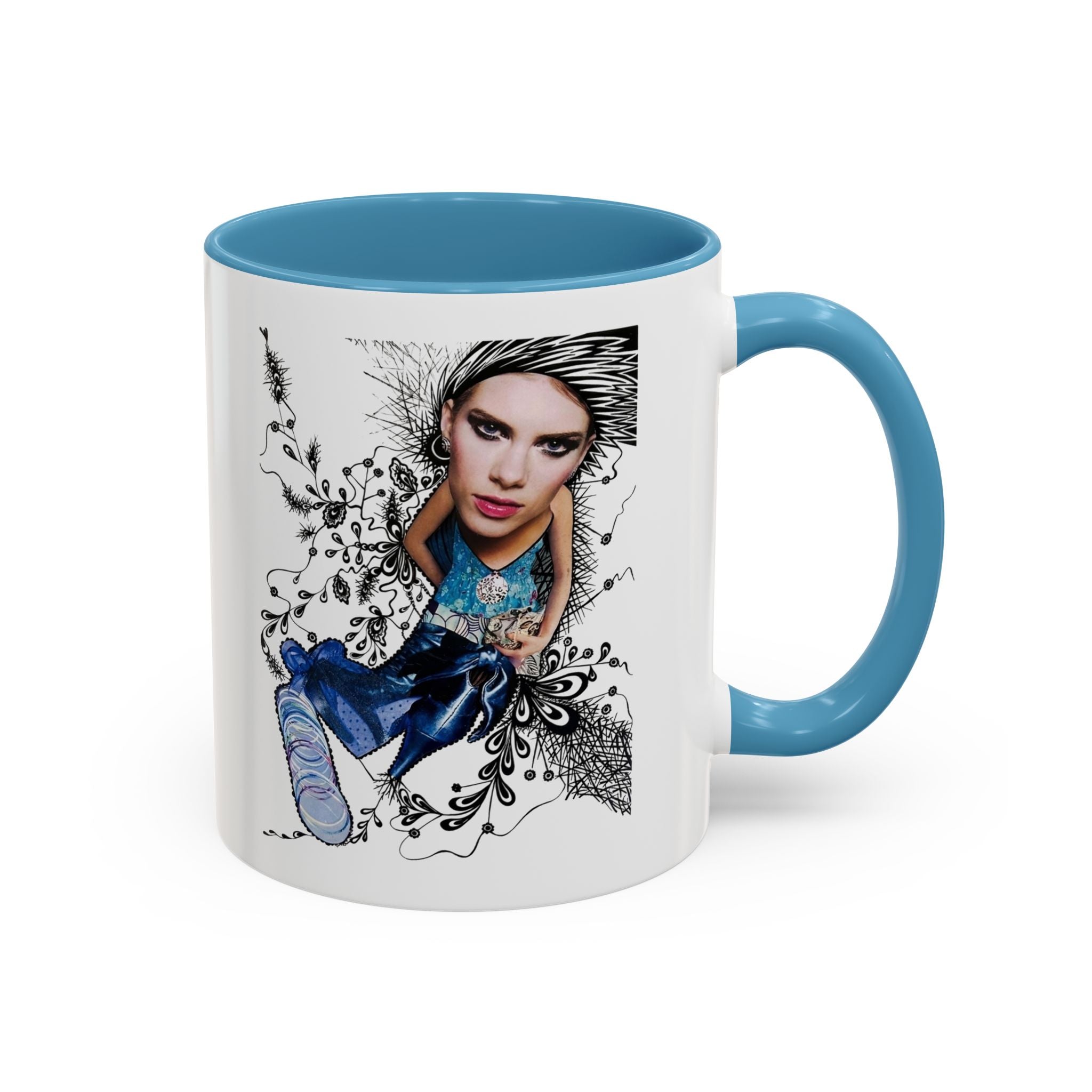 Fashion Illustration Girl Mug | Accent Coffee Mug, Black Handle