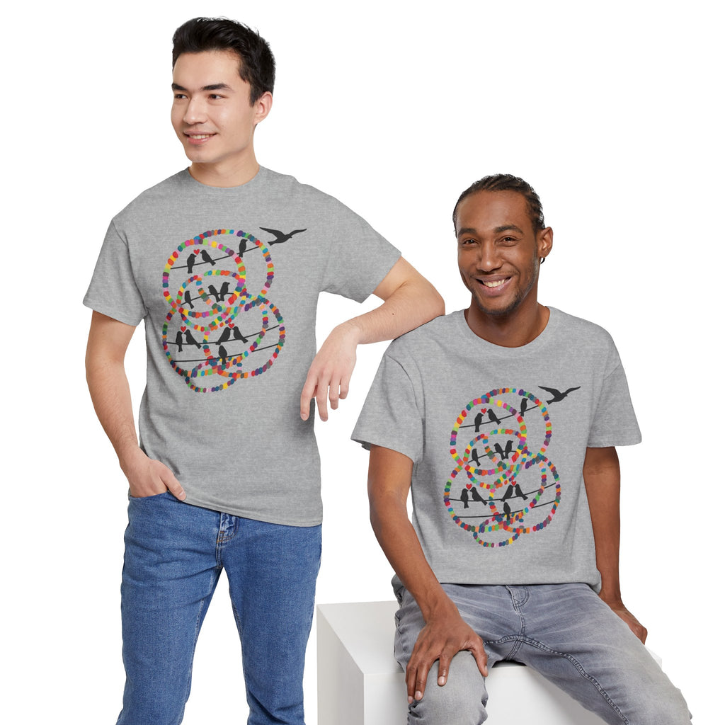 Colorful Tape Swirl with Flying Birds T-Shirt | Abstract Graphic Tee