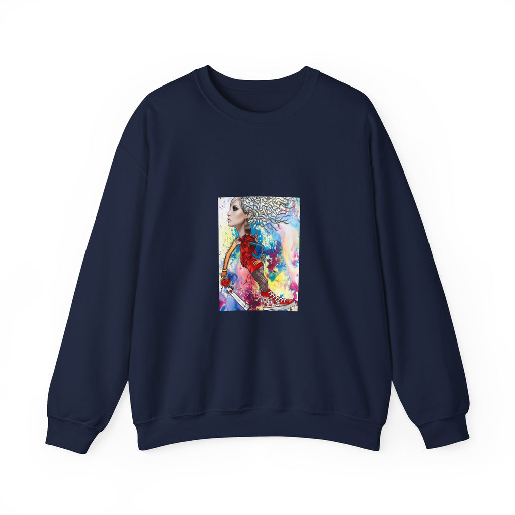 Crewneck Sweatshirt — Colorful Watercolor Portrait Art Print