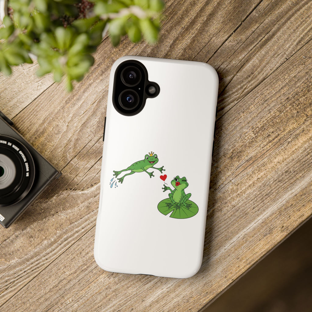 Kissing Frog Illustration Tough Phone Case | Cute Lily Pad Love Design