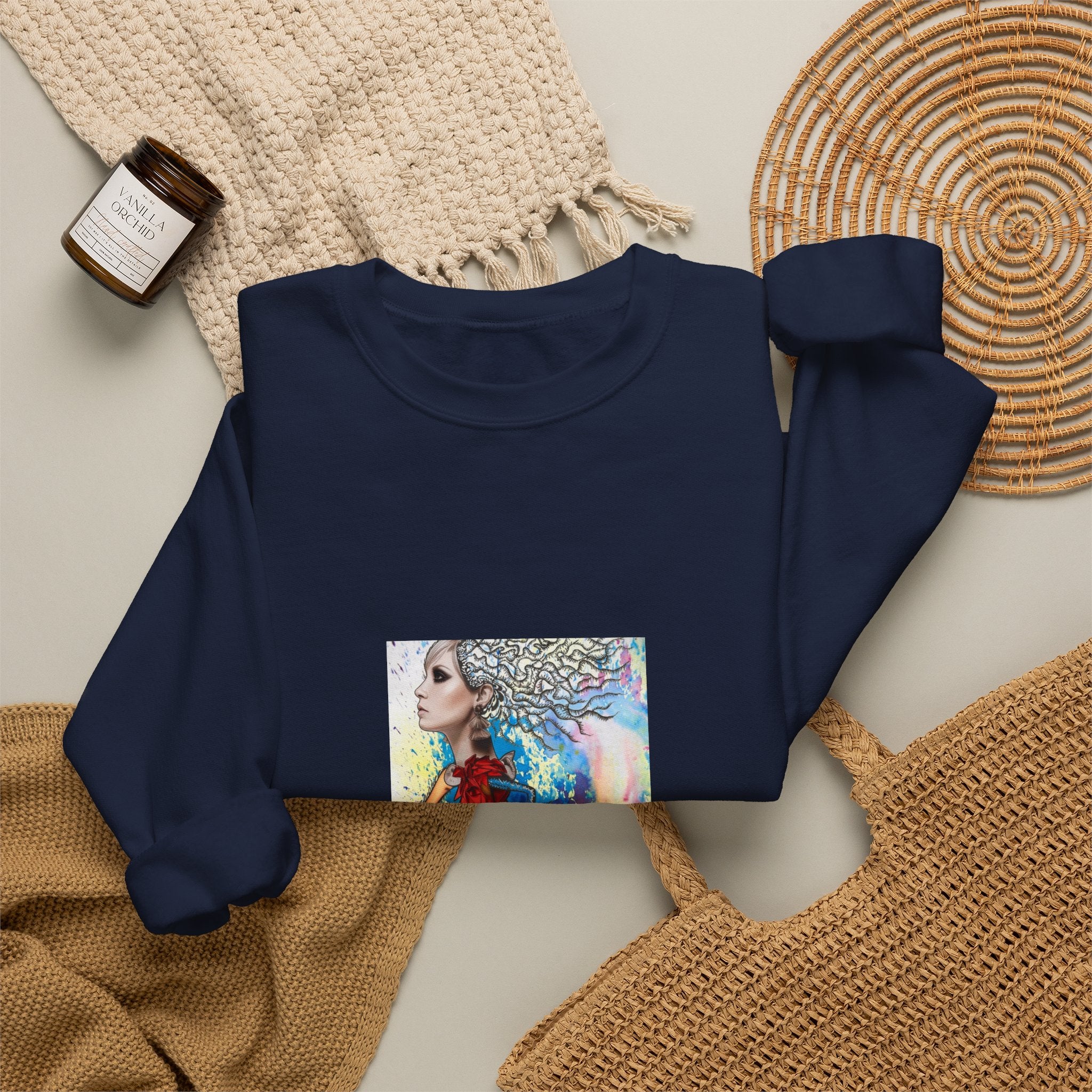 Crewneck Sweatshirt — Colorful Watercolor Portrait Art Print