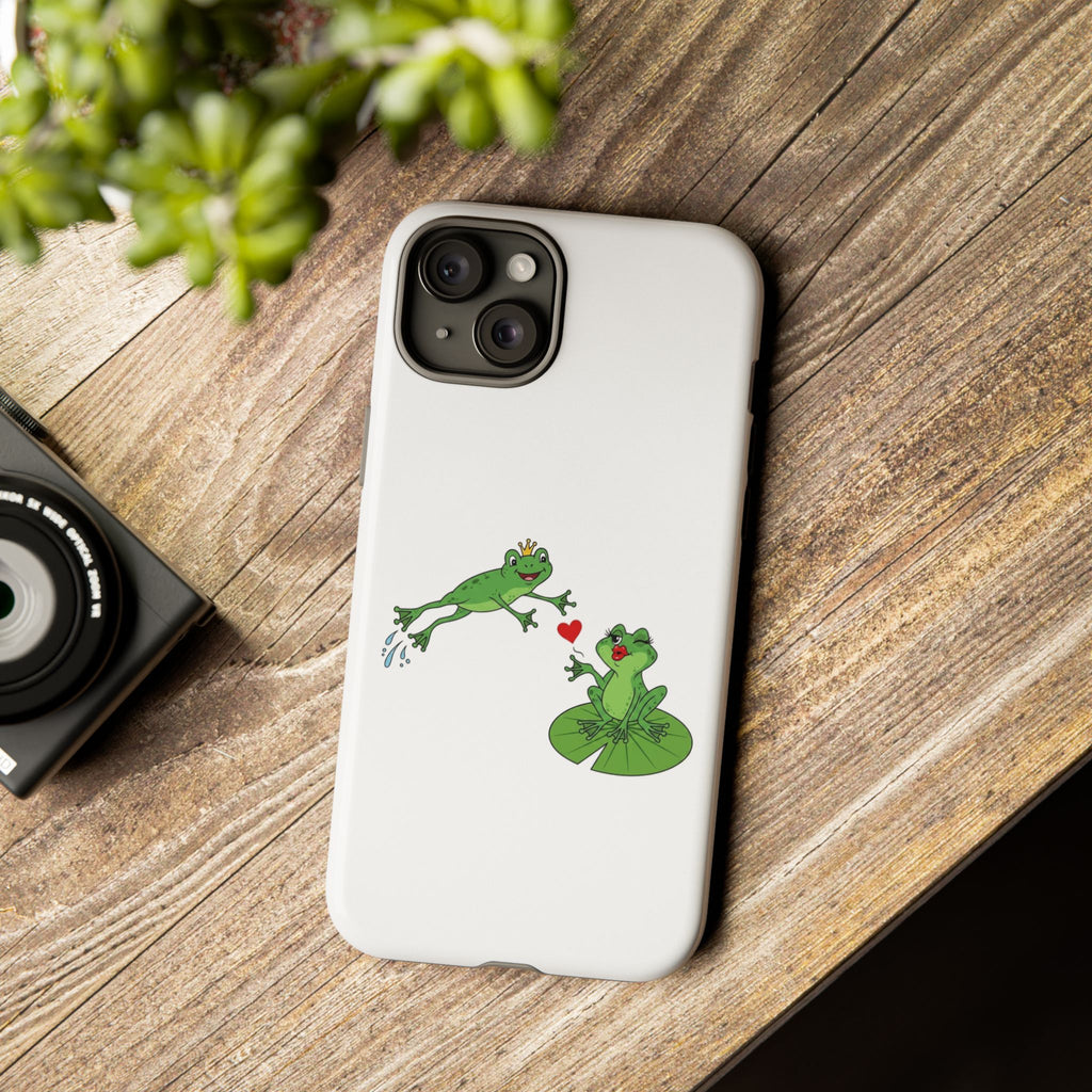 Kissing Frog Illustration Tough Phone Case | Cute Lily Pad Love Design