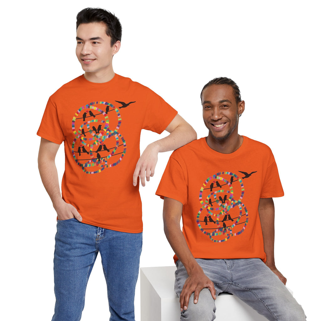 Colorful Tape Swirl with Flying Birds T-Shirt | Abstract Graphic Tee