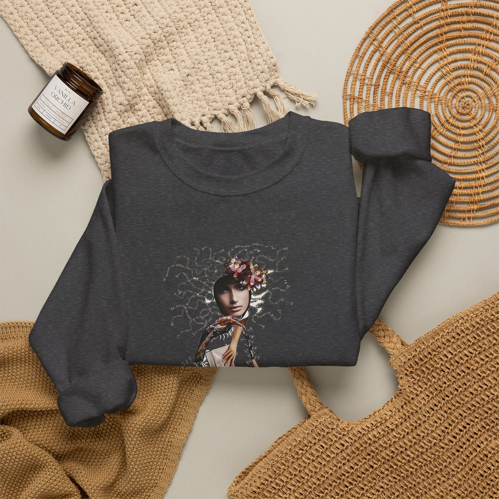 Medusa Goddess Crewneck Sweatshirt — Mythic Floral Medusa Design