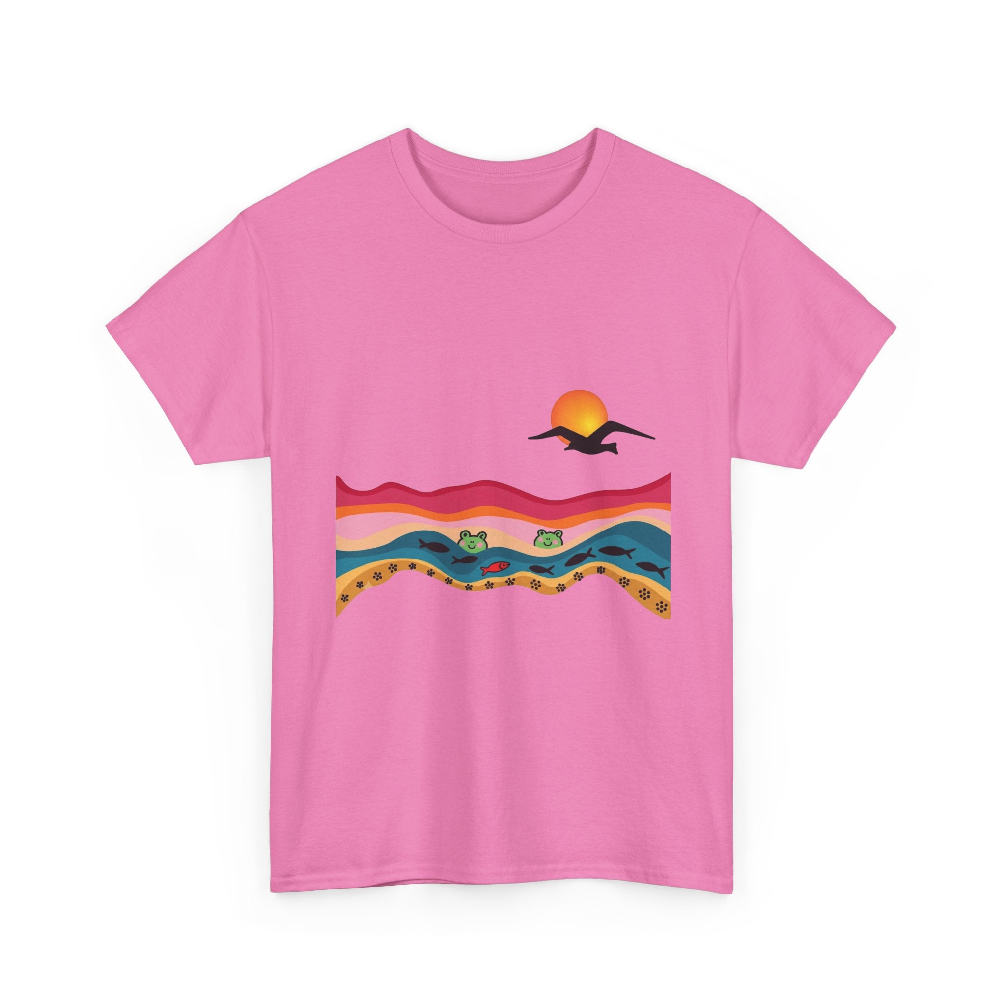 Sunset Desert Waves Tee | Vibrant Southwestern Landscape, Bird Silhouette