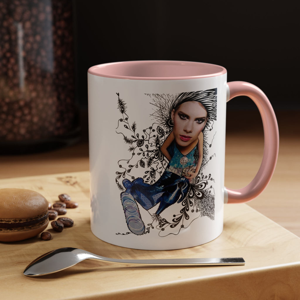 Fashion Illustration Girl Mug | Accent Coffee Mug, Black Handle