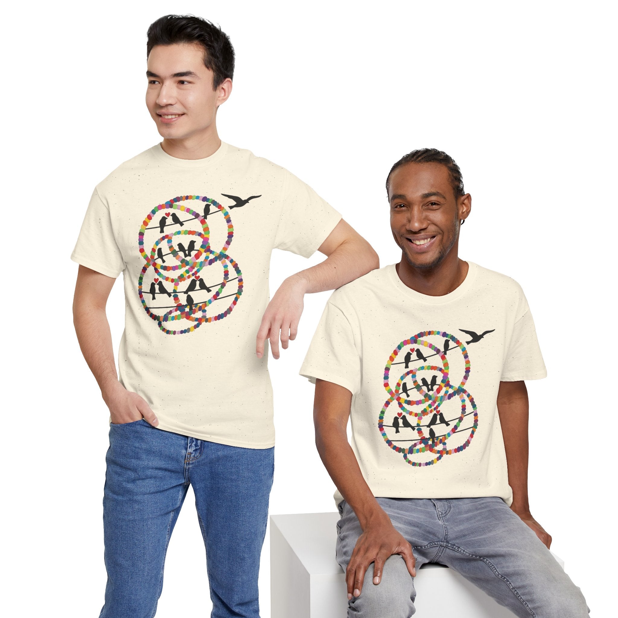 Colorful Tape Swirl with Flying Birds T-Shirt | Abstract Graphic Tee