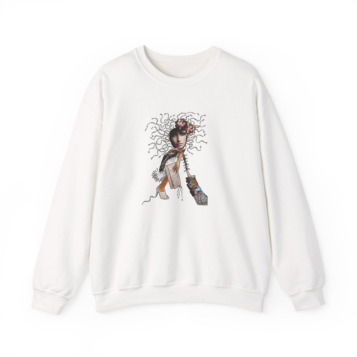 Medusa Goddess Crewneck Sweatshirt — Mythic Floral Medusa Design