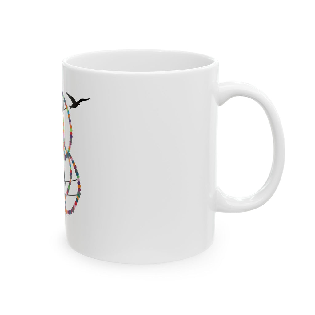 Colorful Bird Silhouette Ceramic Mug – Birds on Rainbow Wire (11oz/15oz)