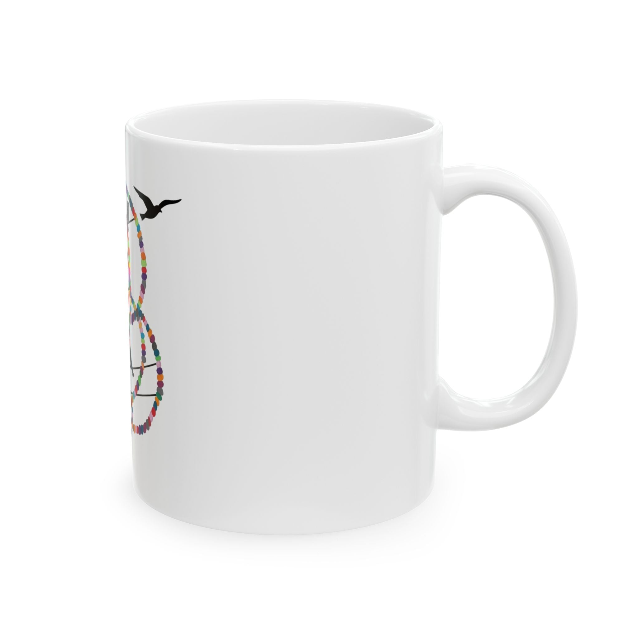Colorful Bird Silhouette Ceramic Mug – Birds on Rainbow Wire (11oz/15oz)
