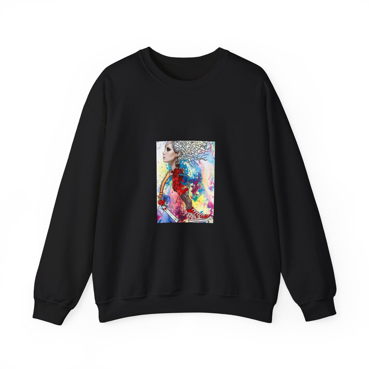 Crewneck Sweatshirt — Colorful Watercolor Portrait Art Print