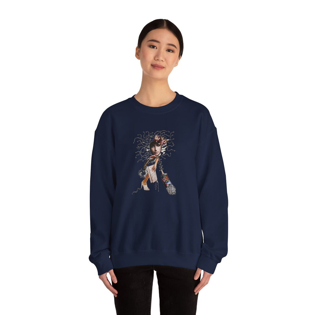 Medusa Goddess Crewneck Sweatshirt — Mythic Floral Medusa Design