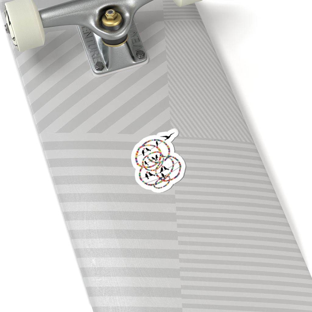 Minimalist Bird & Rings Kiss-Cut Sticker — Colorful Line Art Laptop Decal