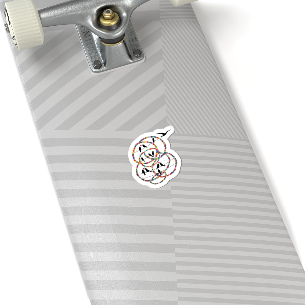 Minimalist Bird & Rings Kiss-Cut Sticker — Colorful Line Art Laptop Decal