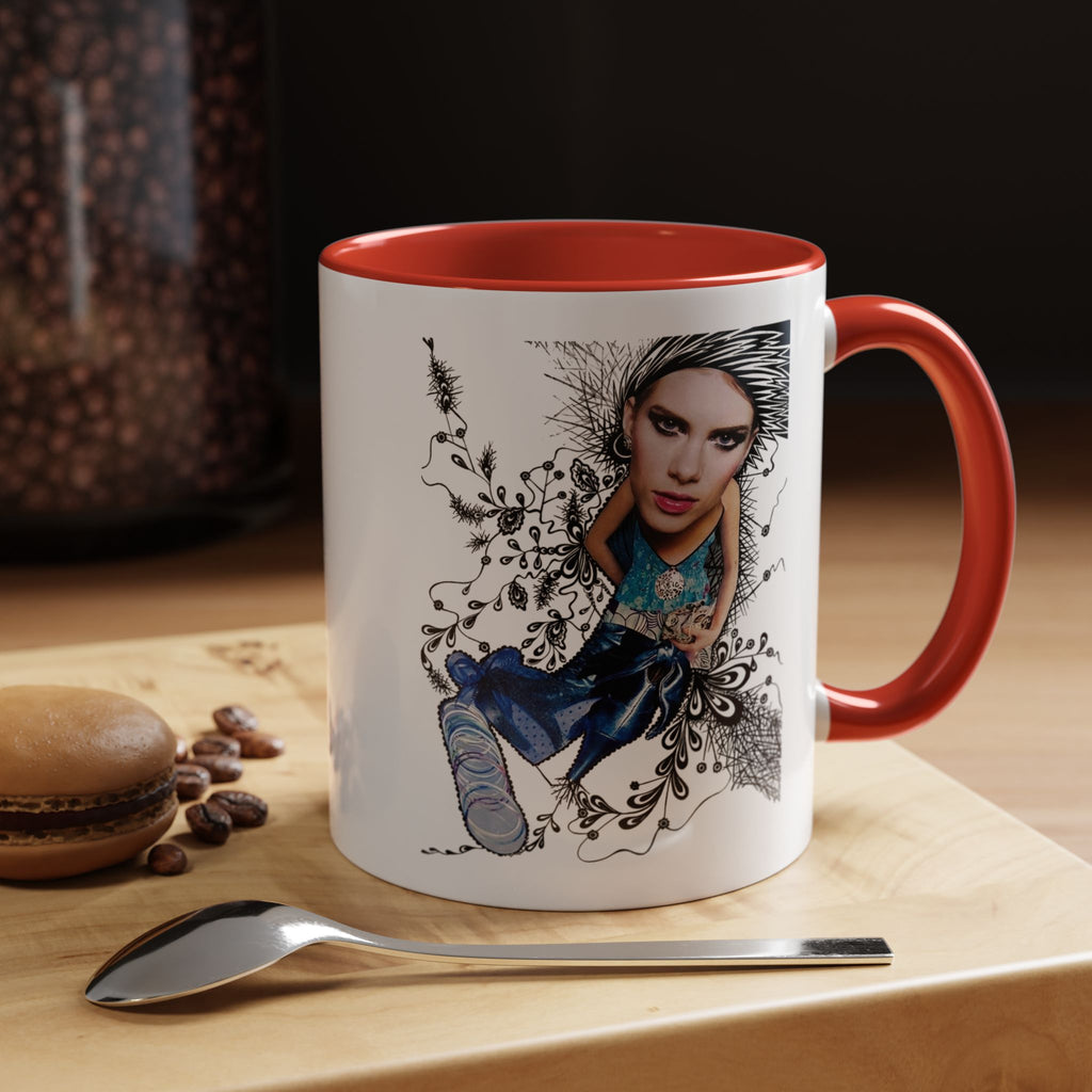 Fashion Illustration Girl Mug | Accent Coffee Mug, Black Handle