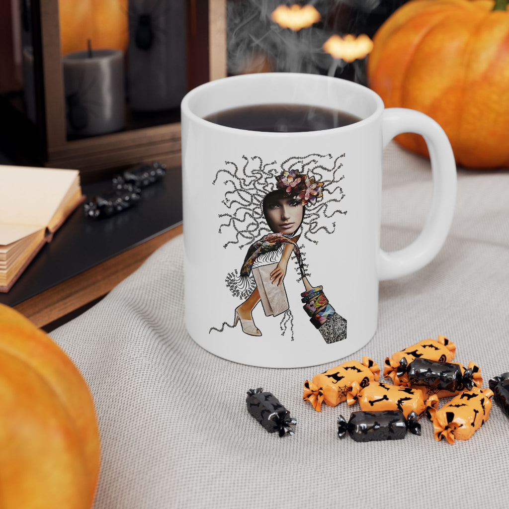 Boho Deer Illustration Mug | Ceramic Coffee Cup