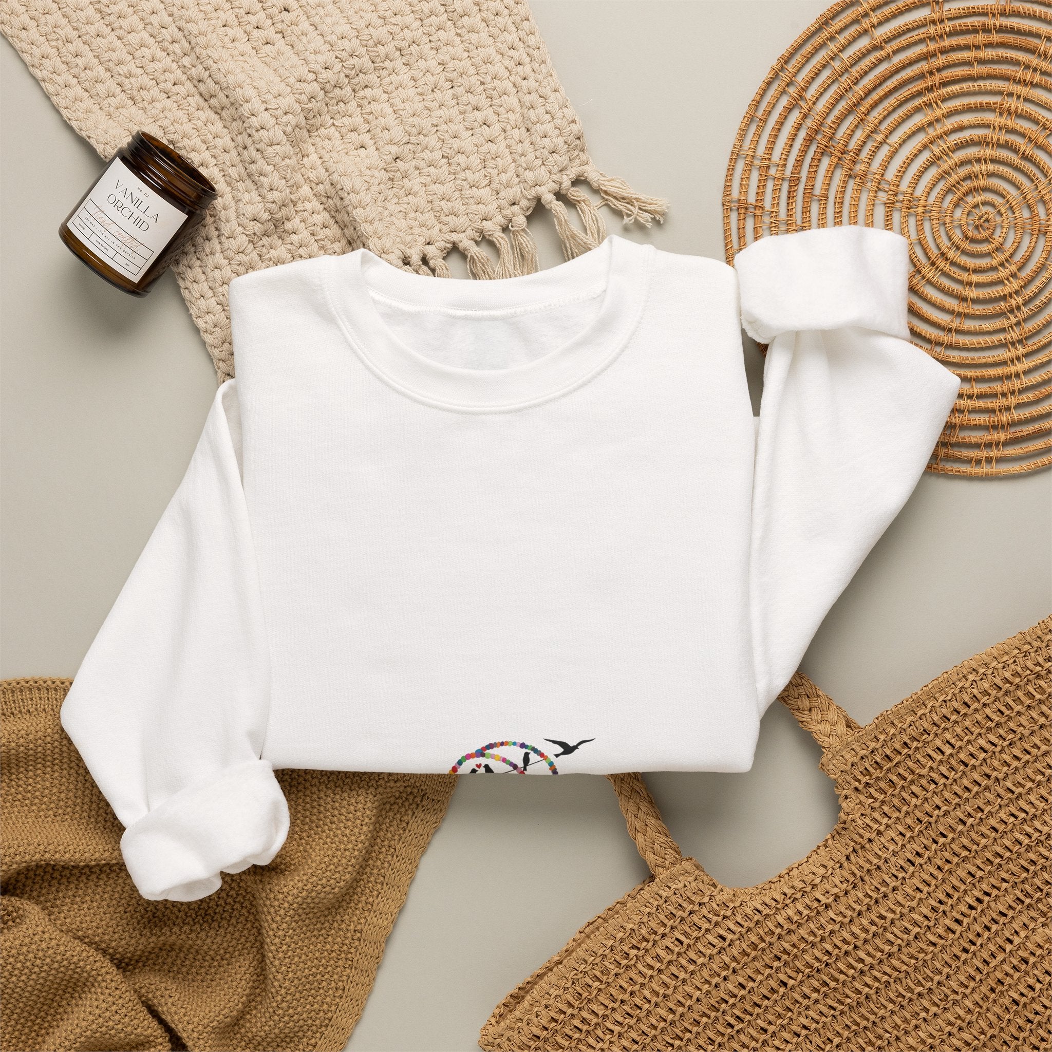 Crewneck Sweatshirt — Minimal Cute Ghost Embroidery