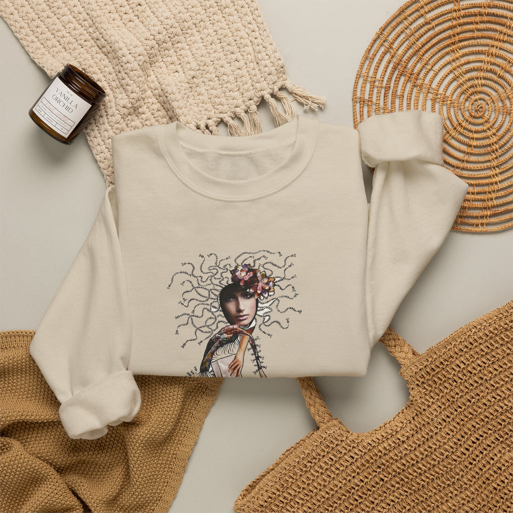 Medusa Goddess Crewneck Sweatshirt — Mythic Floral Medusa Design