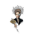 Art Nouveau Portrait Kiss-Cut Sticker — Vintage Hand Fan & Monogram Design