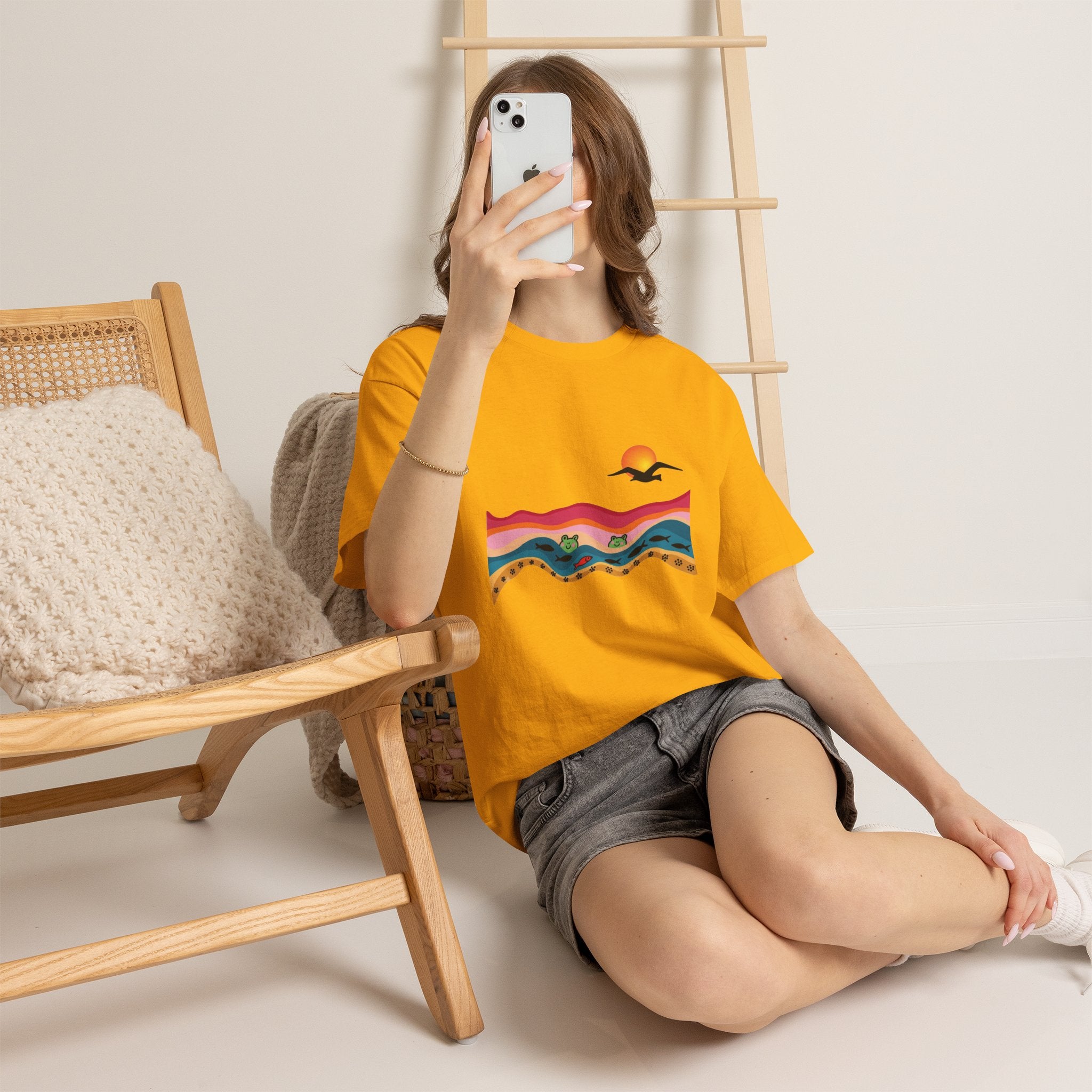 Sunset Desert Waves Tee | Vibrant Southwestern Landscape, Bird Silhouette
