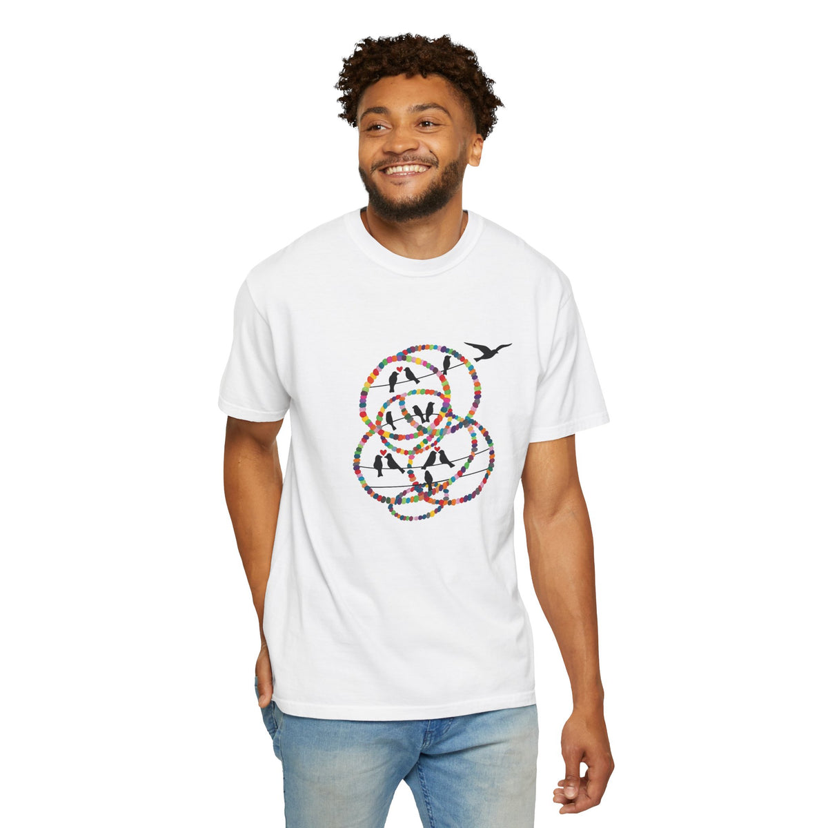 Bird Flight Graphic T-Shirt — Colorful Ring Silhouette Tee