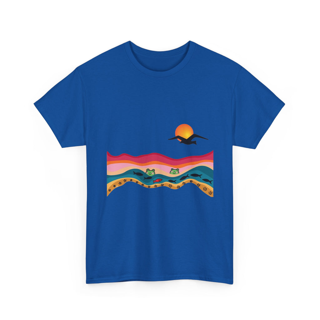 Sunset Desert Waves Tee | Vibrant Southwestern Landscape, Bird Silhouette