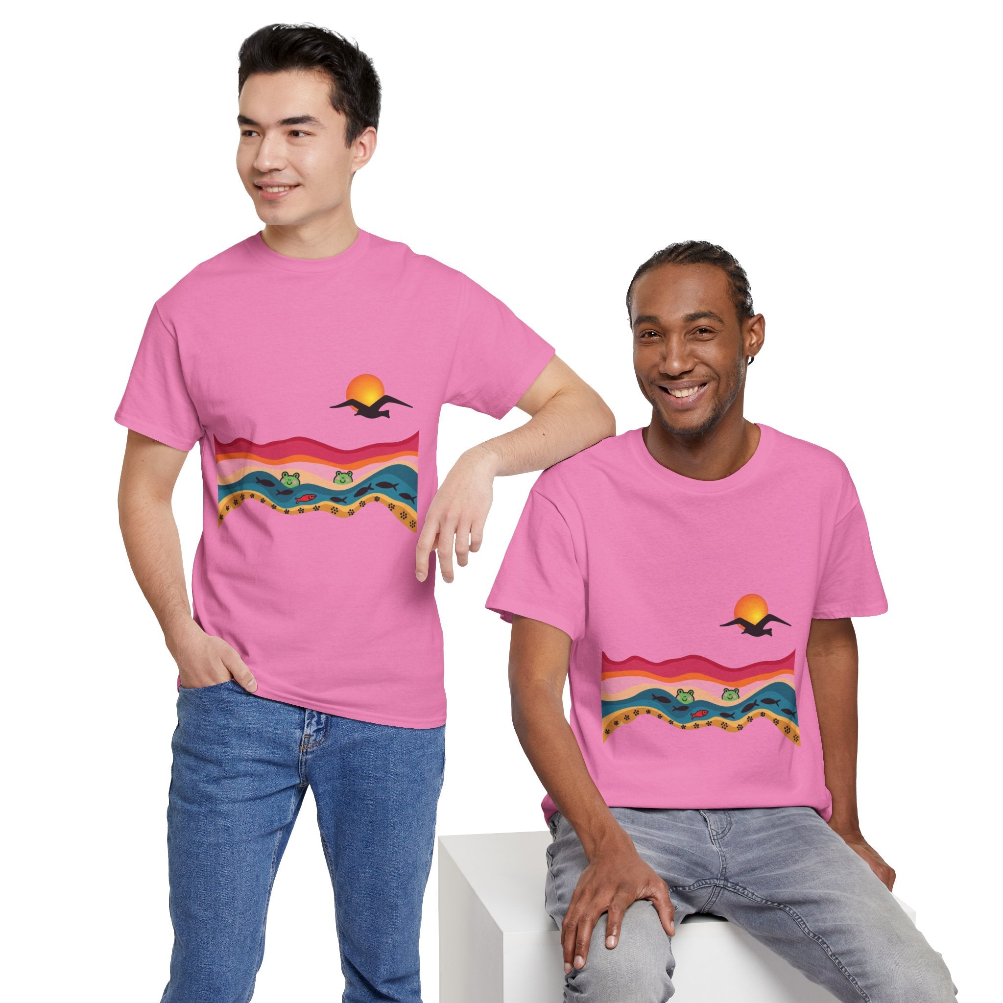 Sunset Desert Waves Tee | Vibrant Southwestern Landscape, Bird Silhouette