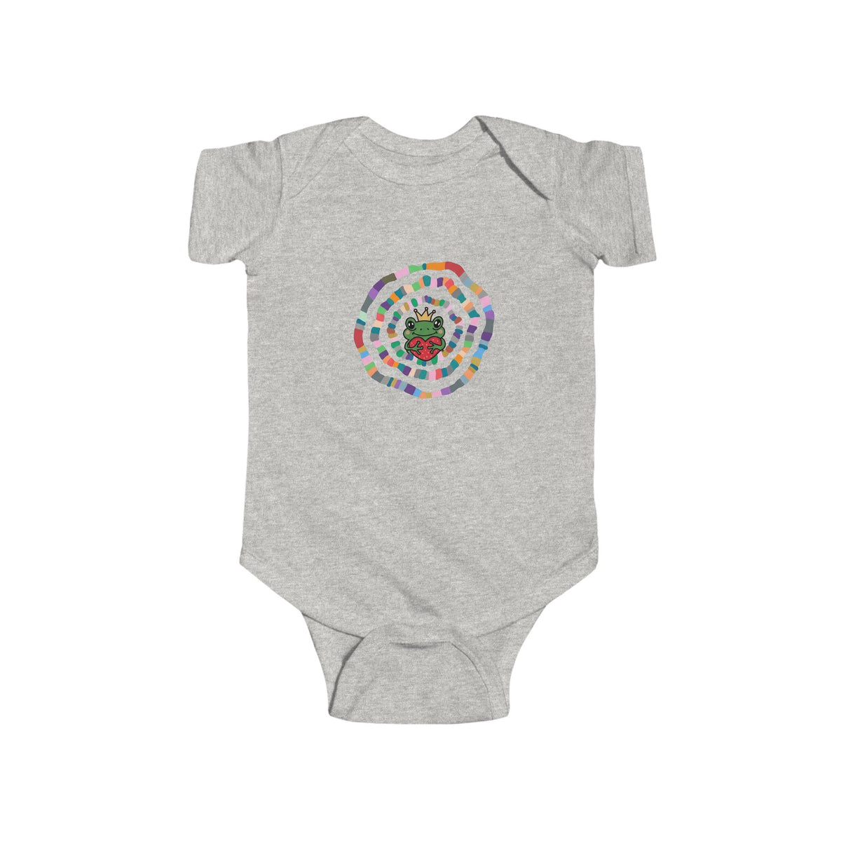 Colorful Spiral with Frog Bodysuit | Cute Rainbow Circle Infant Onesie