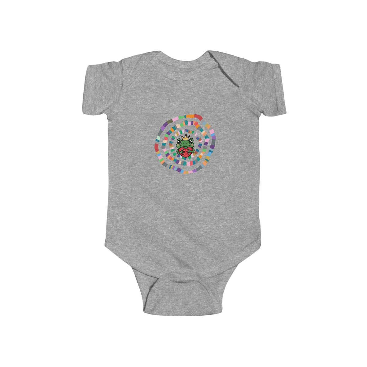 Colorful Spiral with Frog Bodysuit | Cute Rainbow Circle Infant Onesie