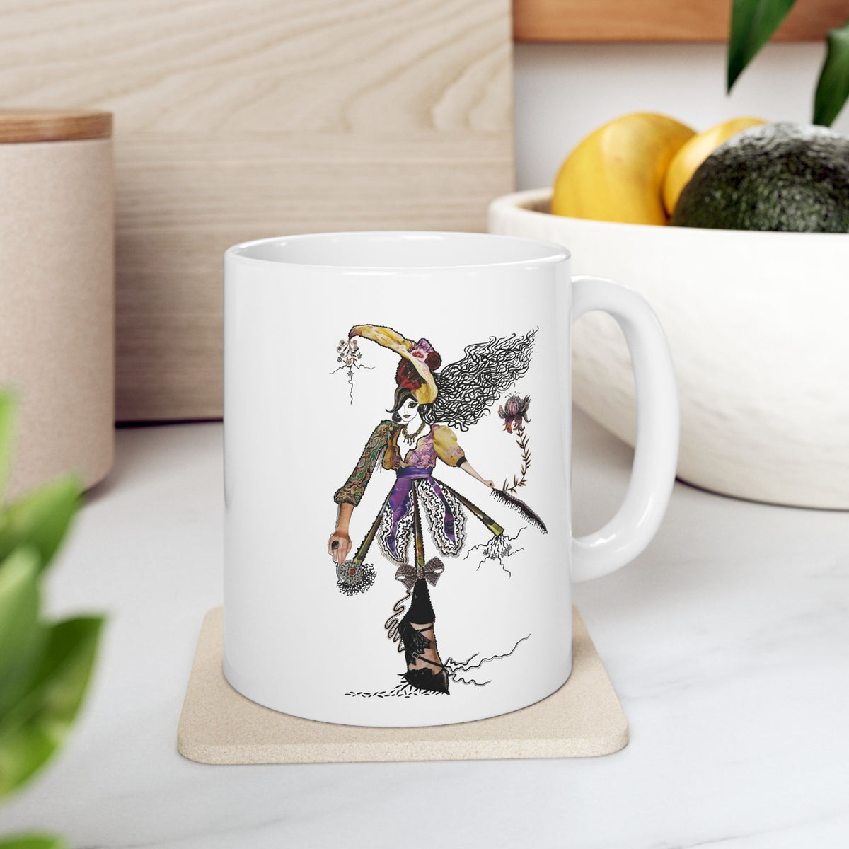 Vintage Botanical Skull mug | Floral Anatomy ceramic mug