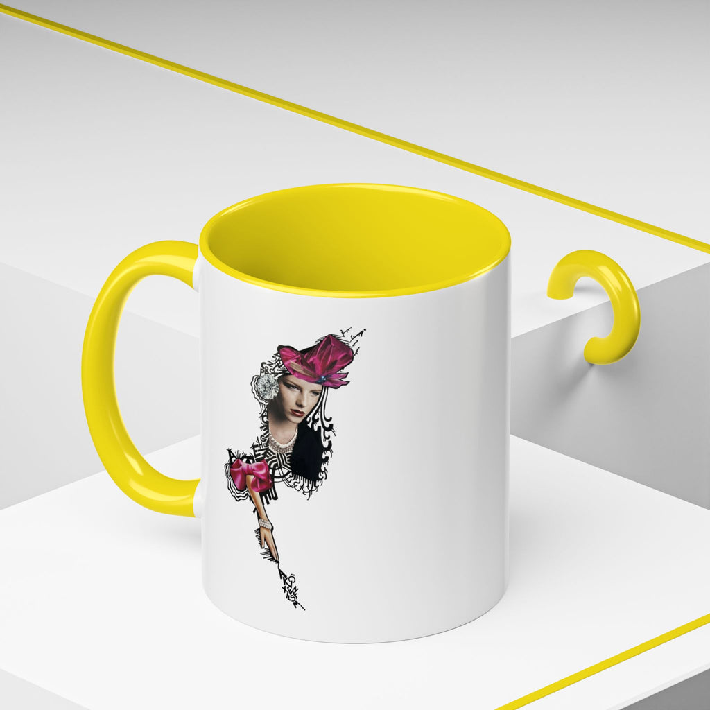 Vintage Femme Portrait Mug | Floral Headpiece, Pink Feathered Hat