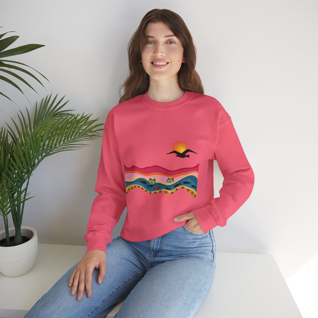 Desert Sunset Landscape Sweatshirt | Sunset Dunes with Road and Bird