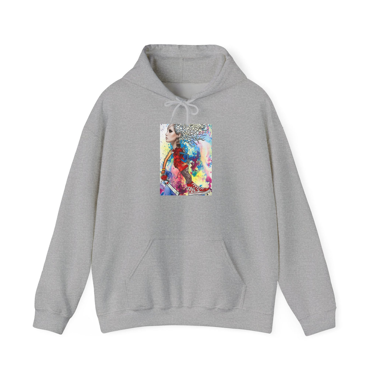 Colorful Mermaid Art Hoodie — Vibrant Watercolor Seahorse & Mermaid Graphic