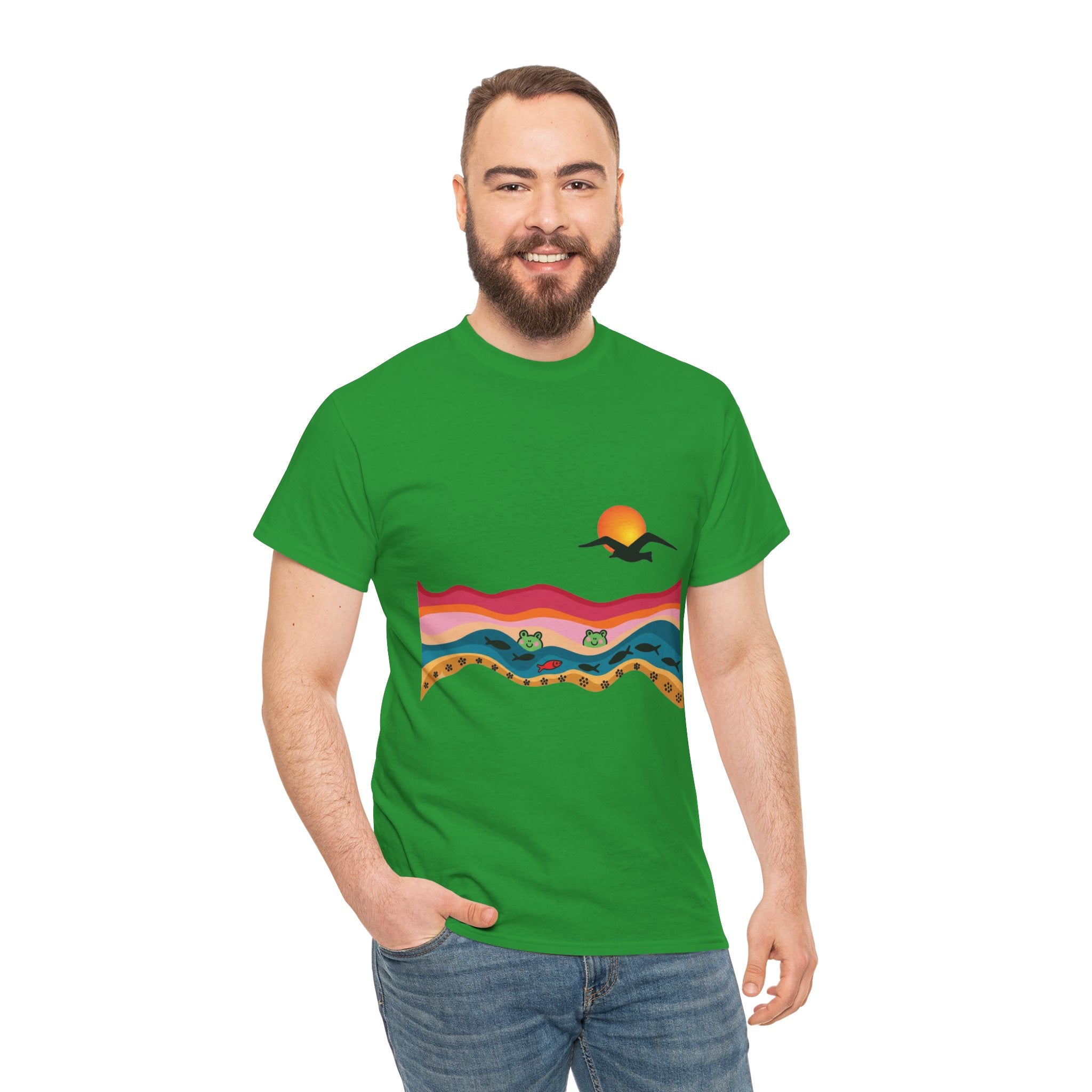 Sunset Desert Waves Tee | Vibrant Southwestern Landscape, Bird Silhouette