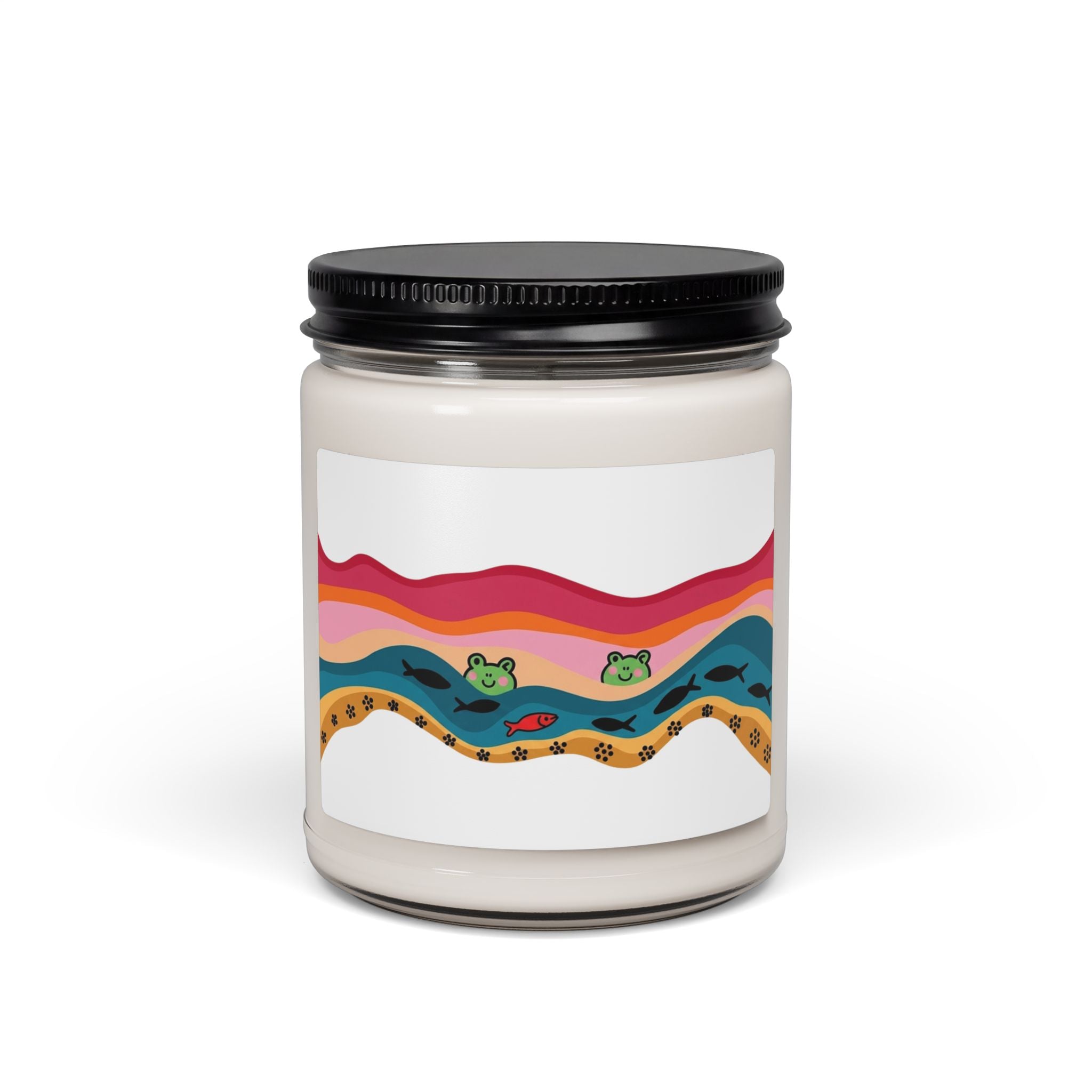 Soy Candle — Whimsical Sunset Frogs Scented Jar (9oz)