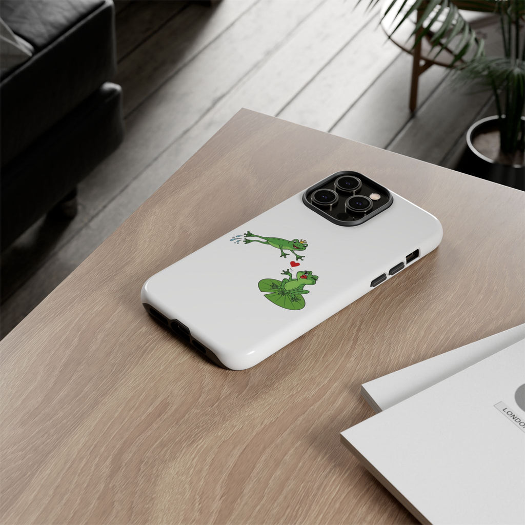 Kissing Frog Illustration Tough Phone Case | Cute Lily Pad Love Design