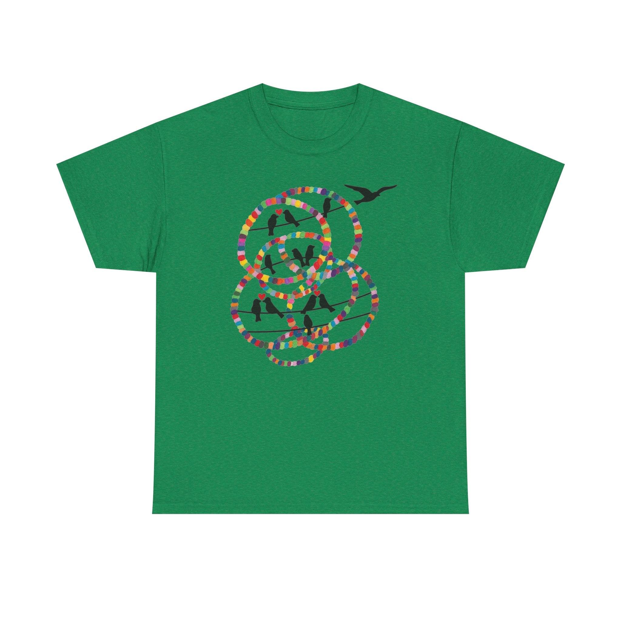 Colorful Tape Swirl with Flying Birds T-Shirt | Abstract Graphic Tee