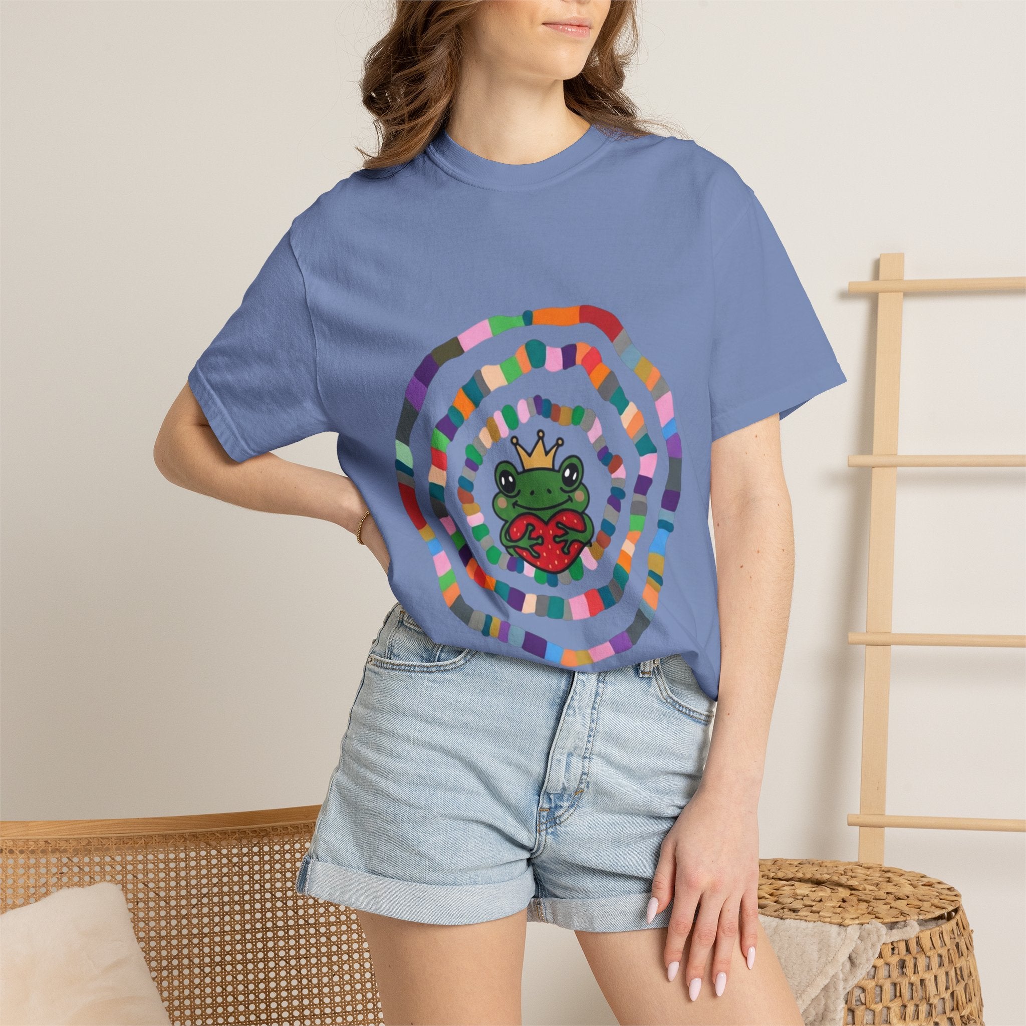 Crowned Frog Heart T-Shirt | Colorful Spiral Doodle
