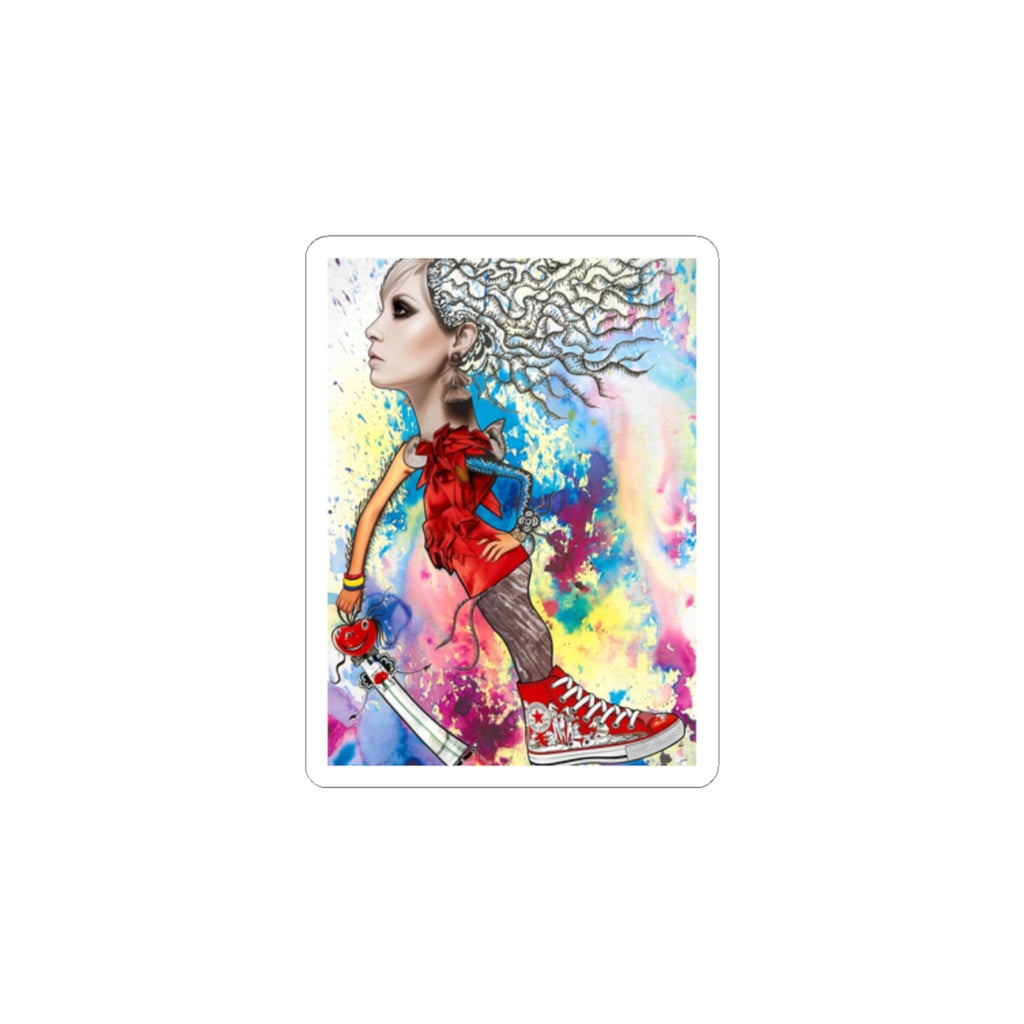 Colorful Street Art Girl Kiss-Cut Sticker — Vibrant Urban Character Art for Laptops & Skateboards