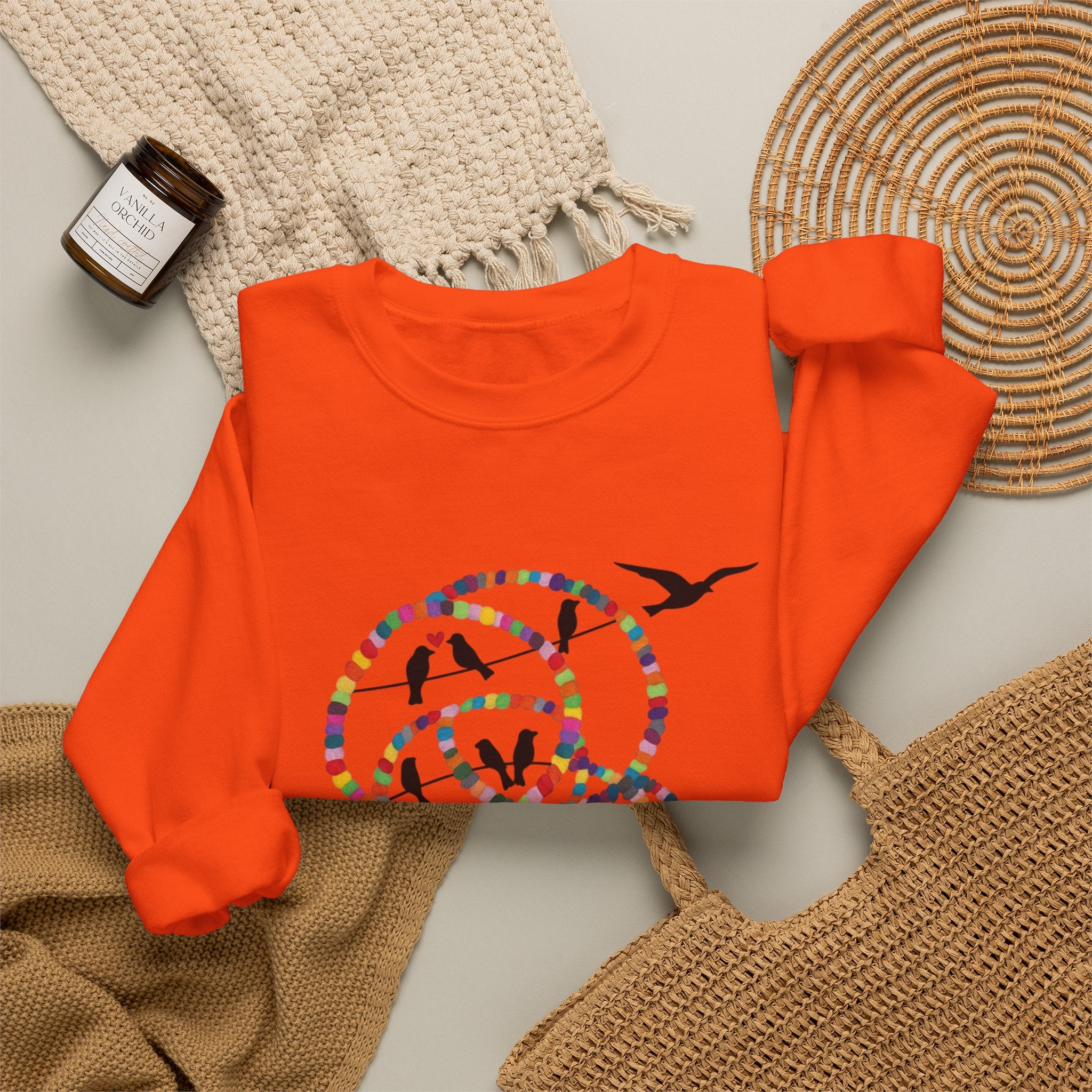 Colorful Hoop Birds sweatshirt | Minimal Circles Bird Silhouette Crewneck