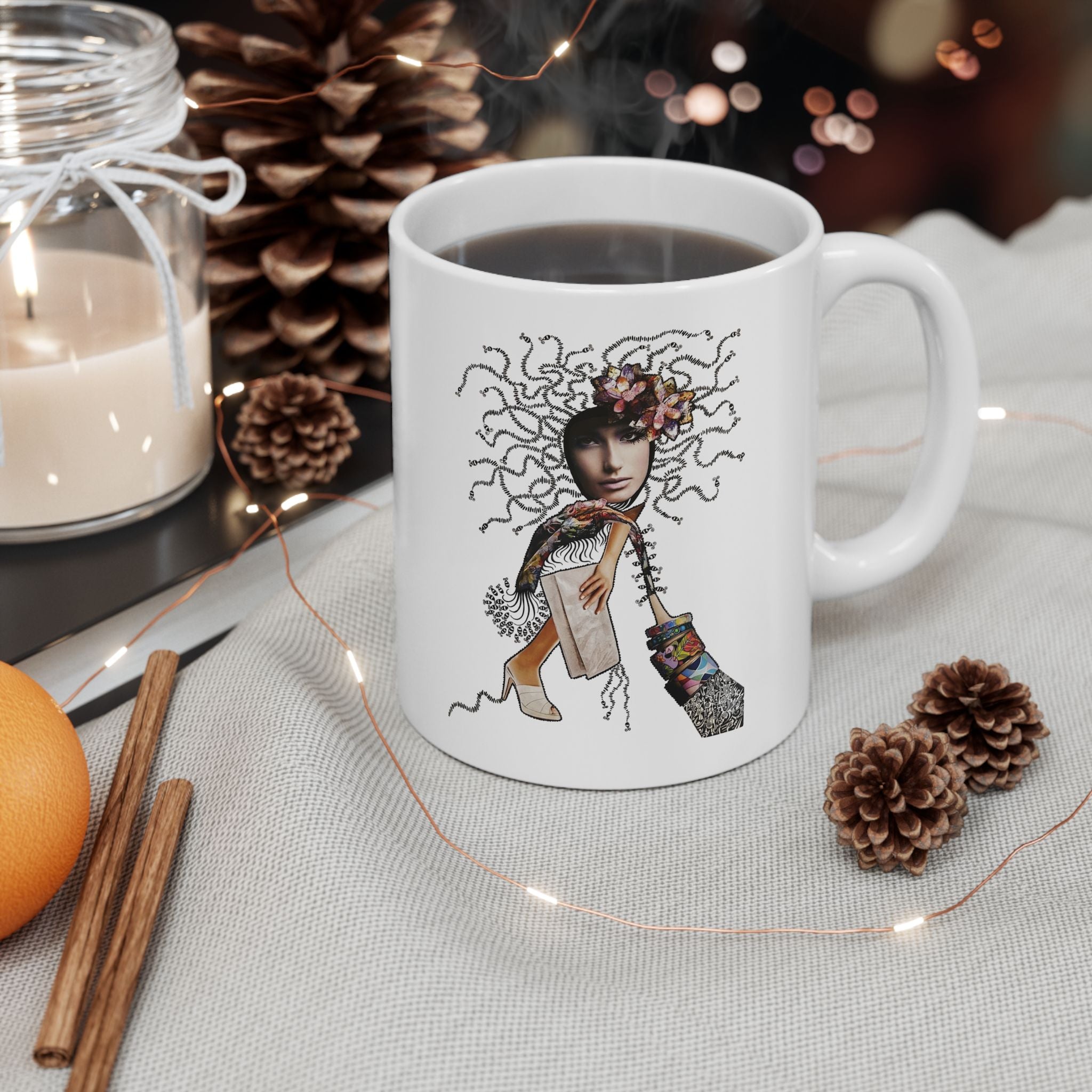 Boho Deer Illustration Mug | Ceramic Coffee Cup