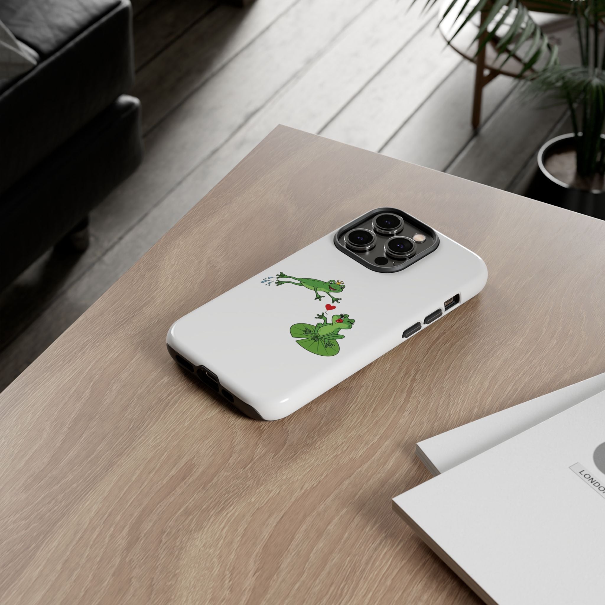 Kissing Frog Illustration Tough Phone Case | Cute Lily Pad Love Design