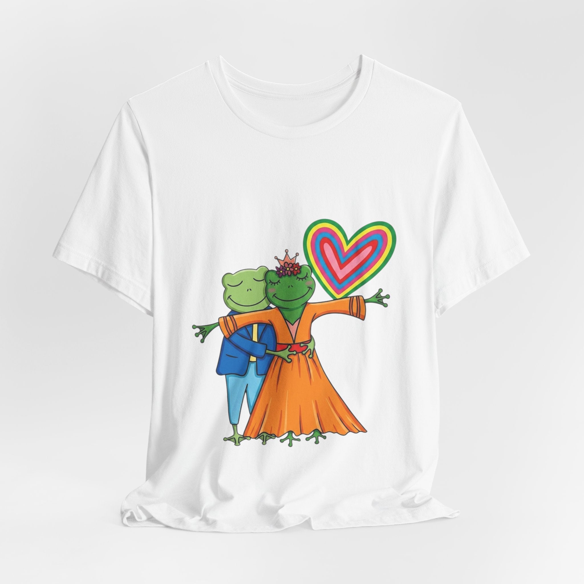 Frog Prince & Princess Couple Tee — Rainbow Heart Love T-Shirt