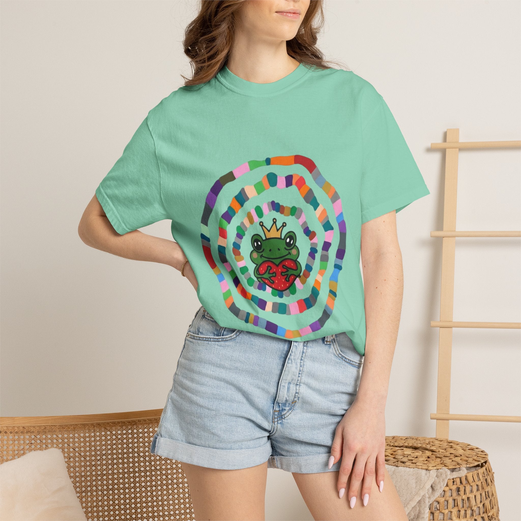 Crowned Frog Heart T-Shirt | Colorful Spiral Doodle