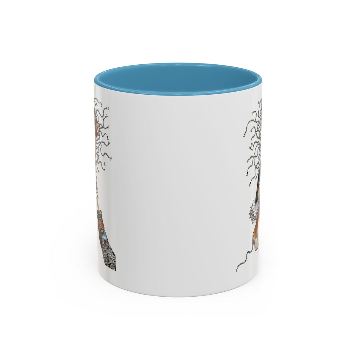 Medusa Face Collage Accent Coffee Mug | Surreal Hair Tendrils, Fashion Elements